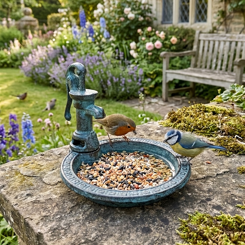 Image of Resin Water Pump Statue, Garden Ornament With Basin, Vintage Bath Decor For Patio Yard Lawn