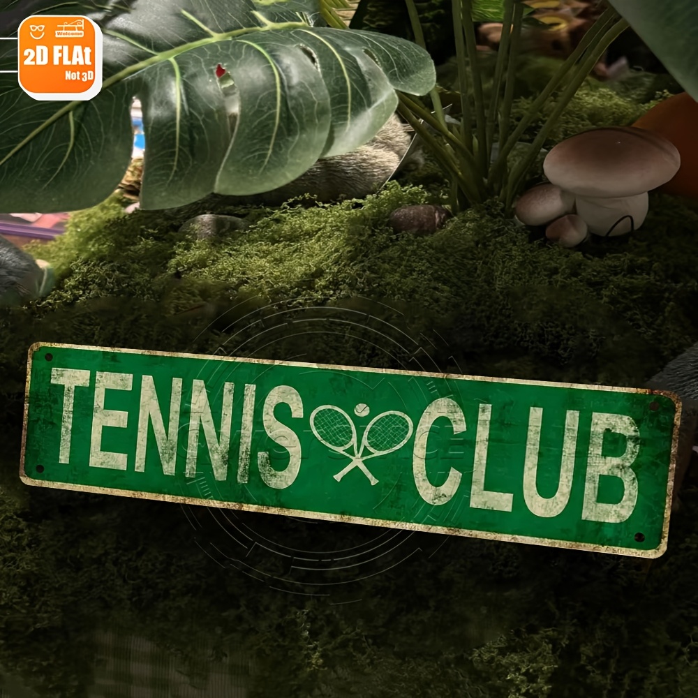 TEMU Plaque murale 2D plate en métal vintage de tennis - Panneau en aluminium 40x10cm avec motif de raquette de tennis, , parfait , le chalet, , , ,