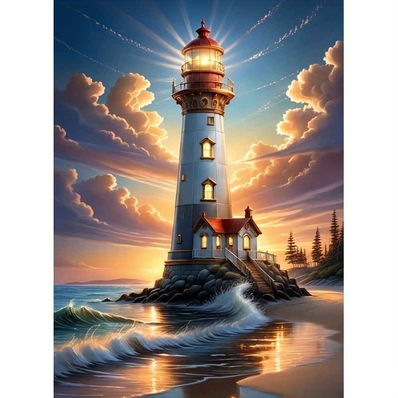 

Lighthouse Sunset Diamond Painting Kit: 30 X 40cm/11.81 X 15.75 Inches, Round Diamonds, Canvas, Beach Sunset Art, Quality Assurance, Exquisite Picture