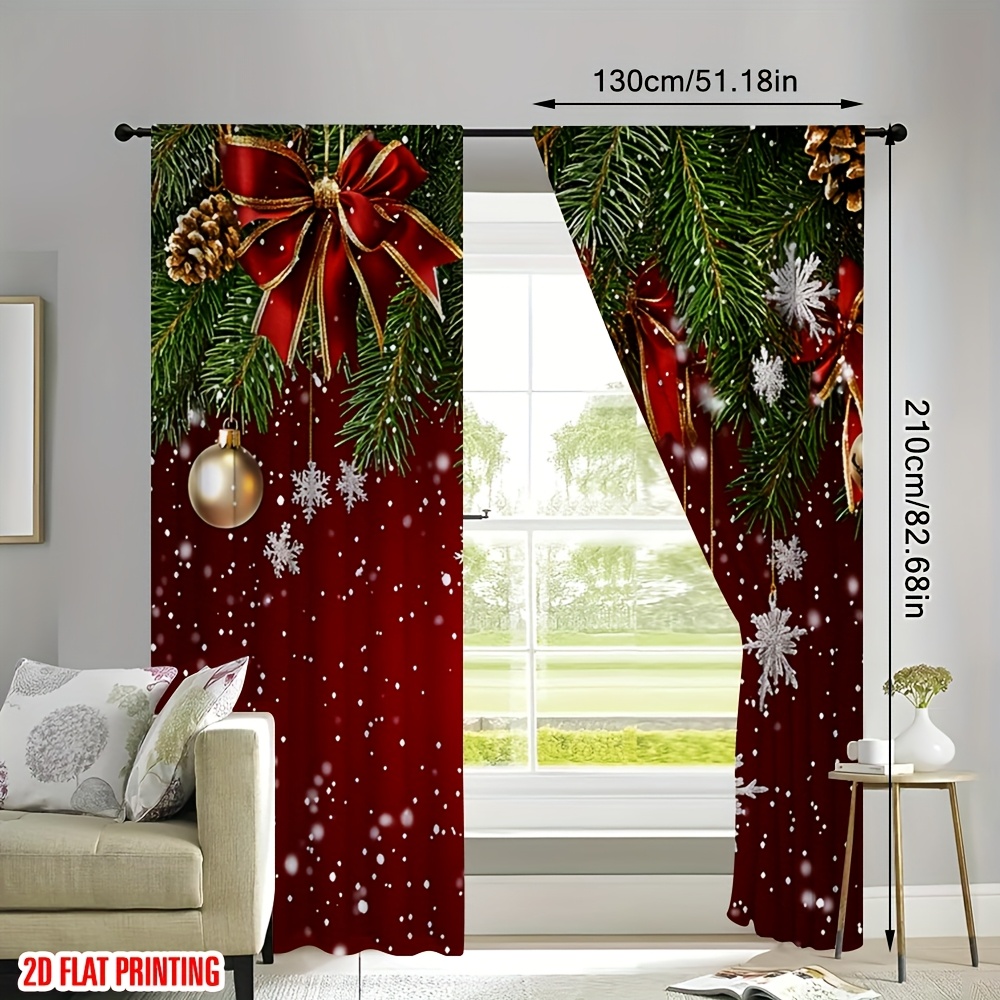 TEMU 2D Plat - 2D Plat - Ensemble de 2 rideaux de Noël avec des classiques et des de neige et vert, parfaits pour décorer les salons, , les cuisines