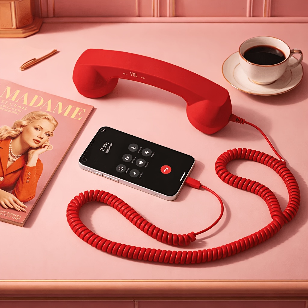TEMU Retro Phone Handset For Cell Phones, Usb C Wired Telephone Receiver With Microphone And Volume Control, Easy To Hold Plug And Play Vintage Phone