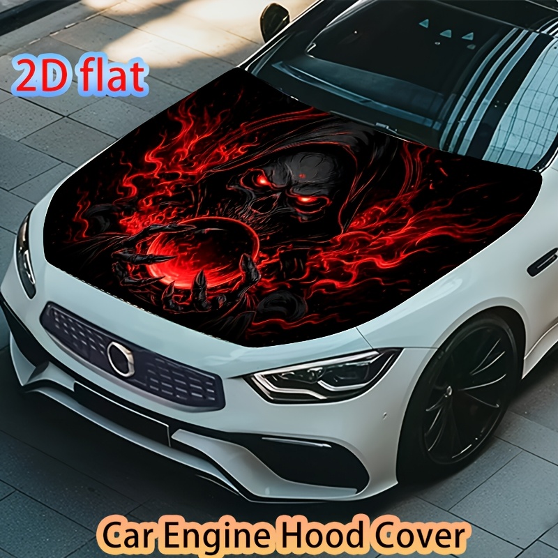 TEMU 1pc Dark Flame Pattern Car Hood Decoration Cover, Blaze Design, Enhancing Vehicle Visual Impact, Suitable For Summer Outdoor Travel, Showcasing