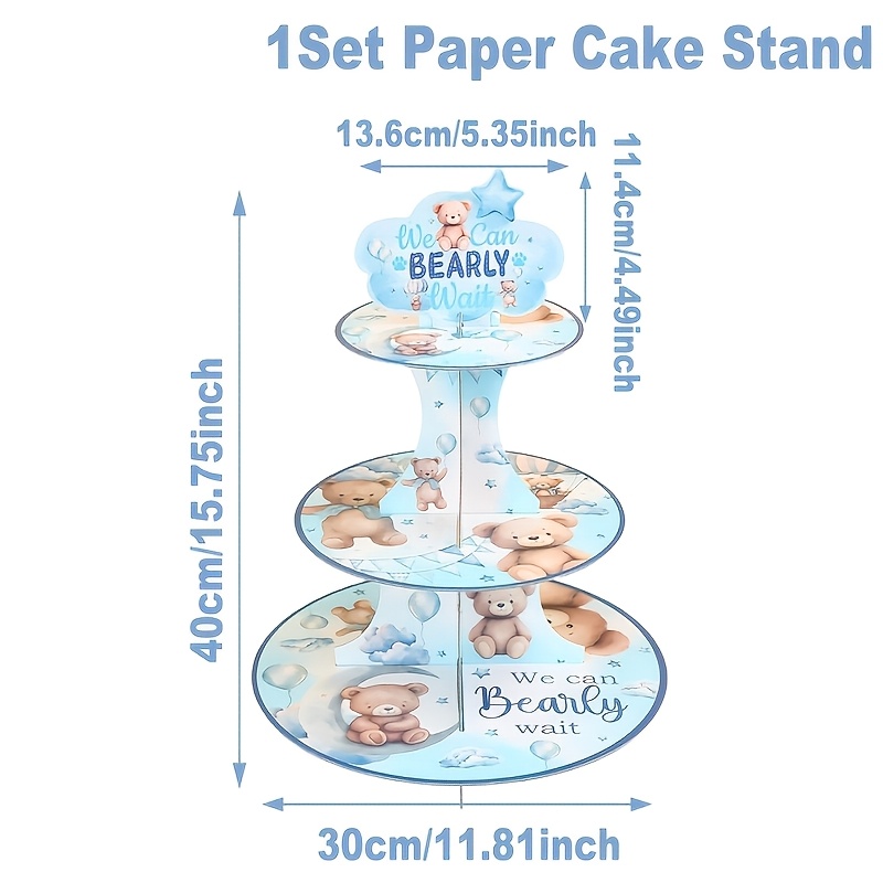TEMU 1 lot, Présentoir à cupcakes ( contact alimentaire), 3 niveaux, Bearly Wait, Présentoir à cupcakes shower, Présentoir à gâteau ours, Support de