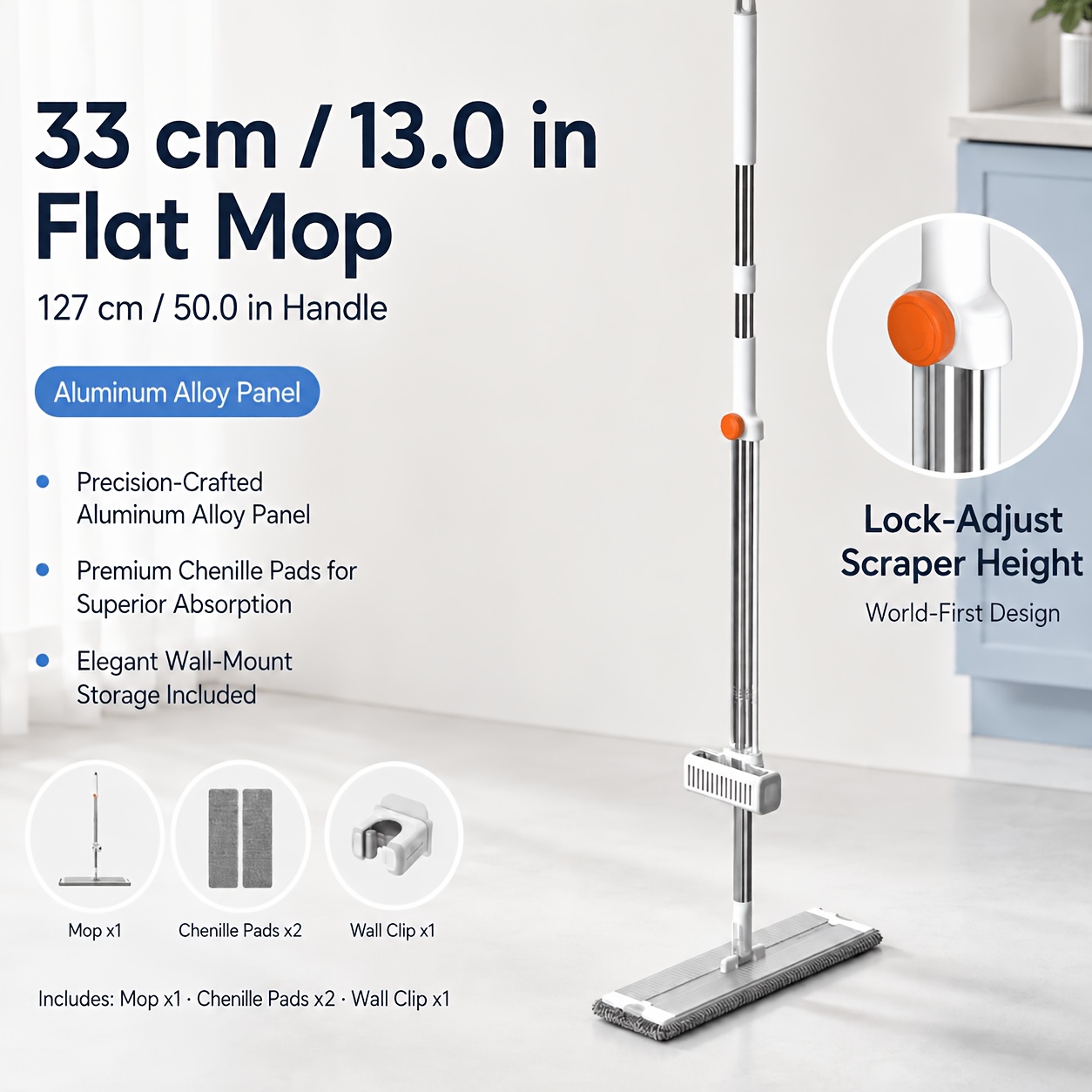 Microfiber Dust Mop Flat Mop Set, Includes 2 Reusa...