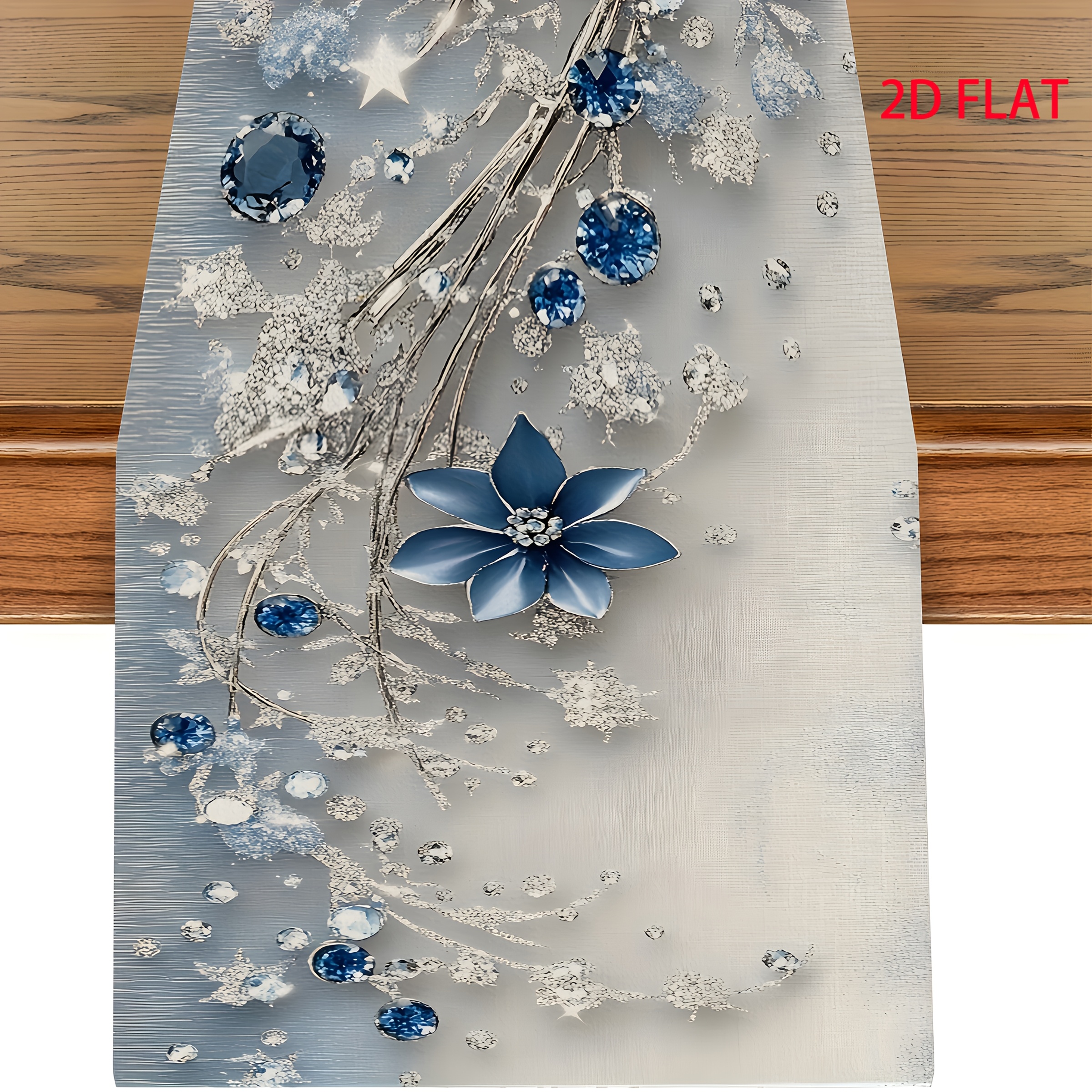 TEMU A Blue Floral Decorative Tablecloth Featuring Synthetic Gems, Pearls, And Metallic Accents - Valentine's Day Tablecloth