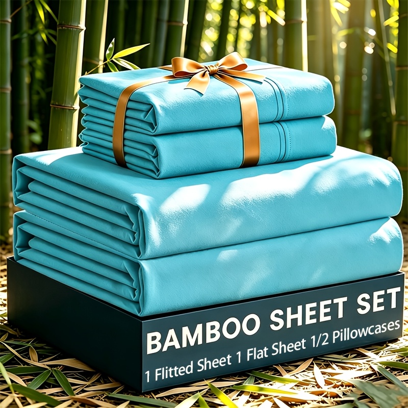 TEMU Parure de lit 3/4 pièces en bambou avec taies d'oreiller pour un confort toute la nuit - Tissu en bambou ultra-doux et rafraîchissant, poches