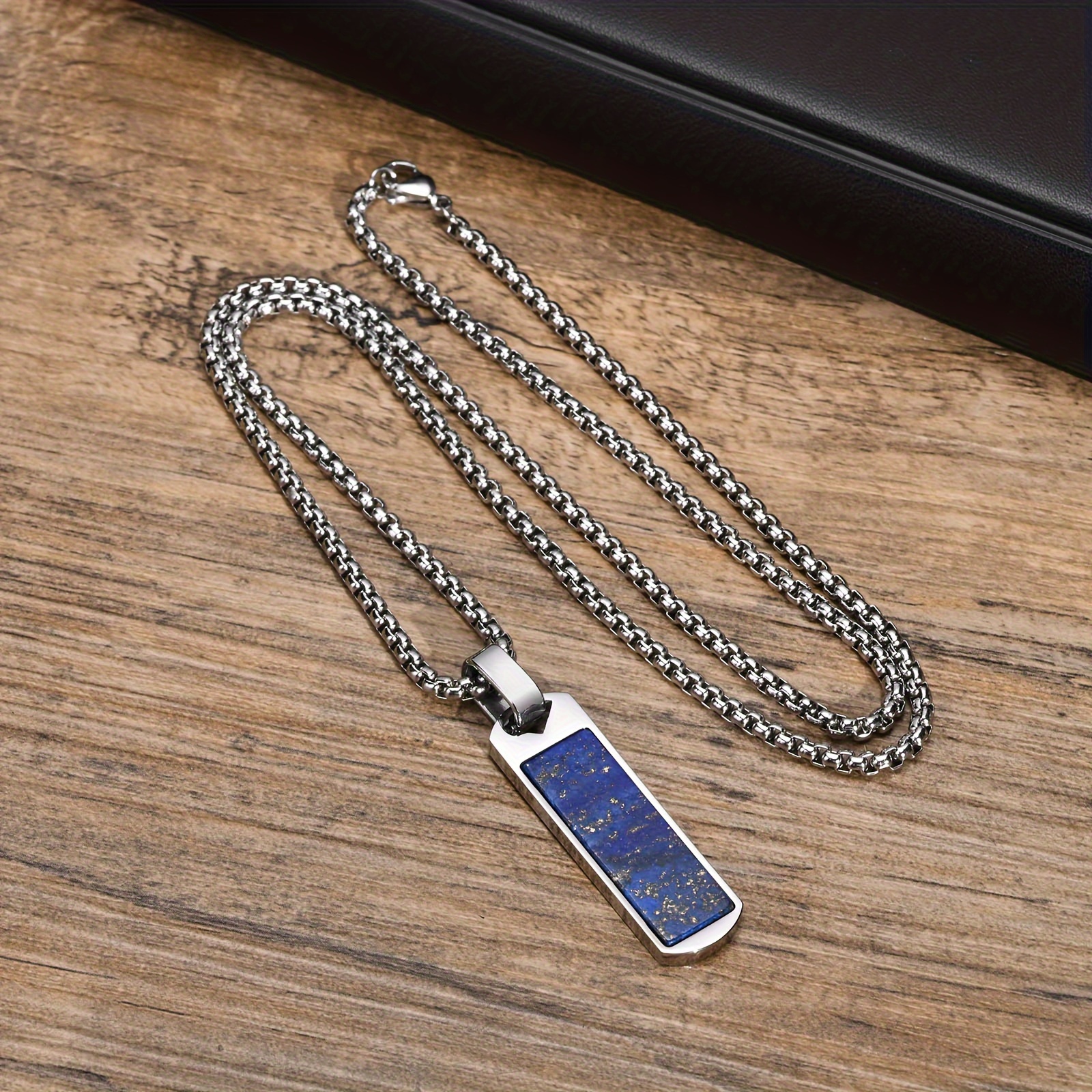 E-shop 1 Herrenanhänger, Natürlicher Rechteckiger Barren Anhänger Halskette, 304 Edelstahl Naturschmuck, Herrenmode Accessoire, Geschenk