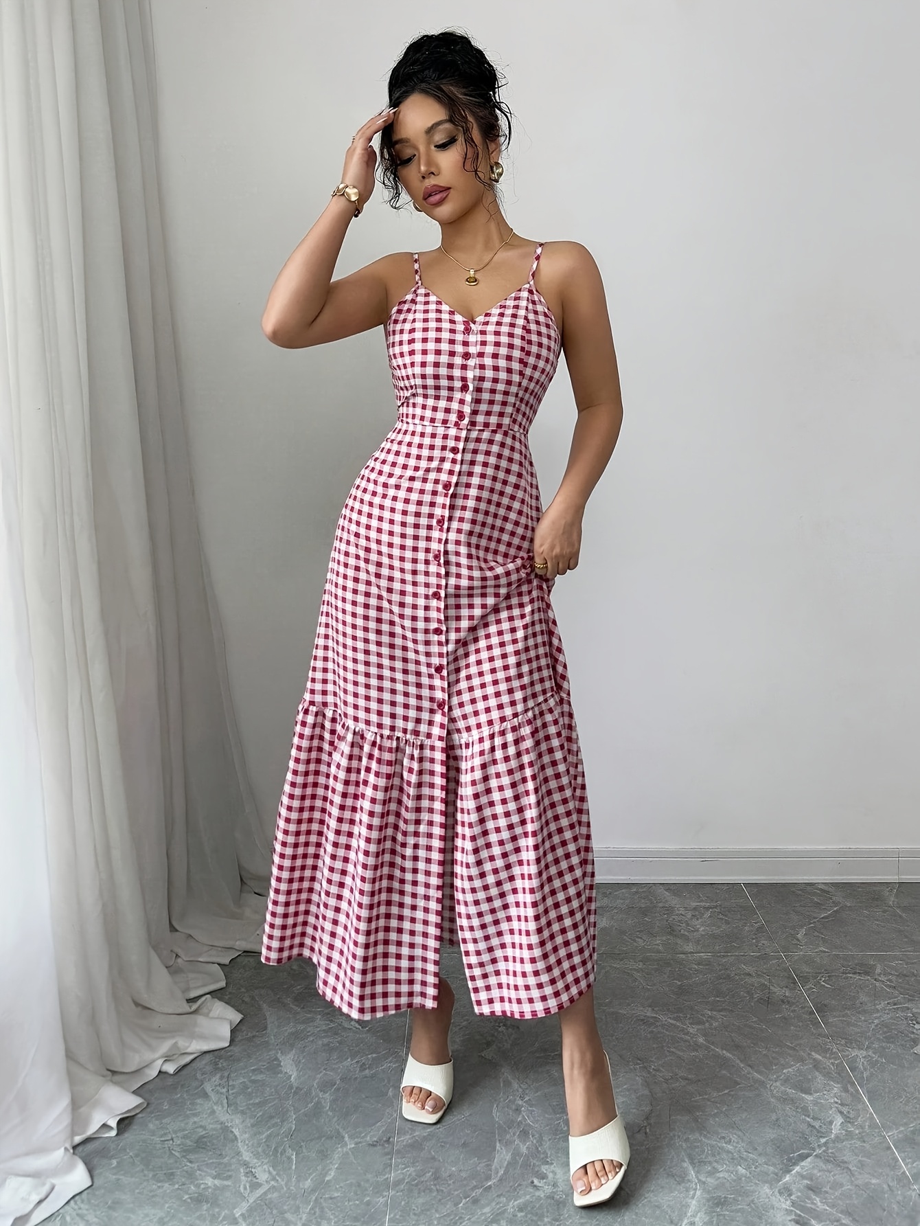 womens elegant halter dress button detail sleeveless - Temu Finland