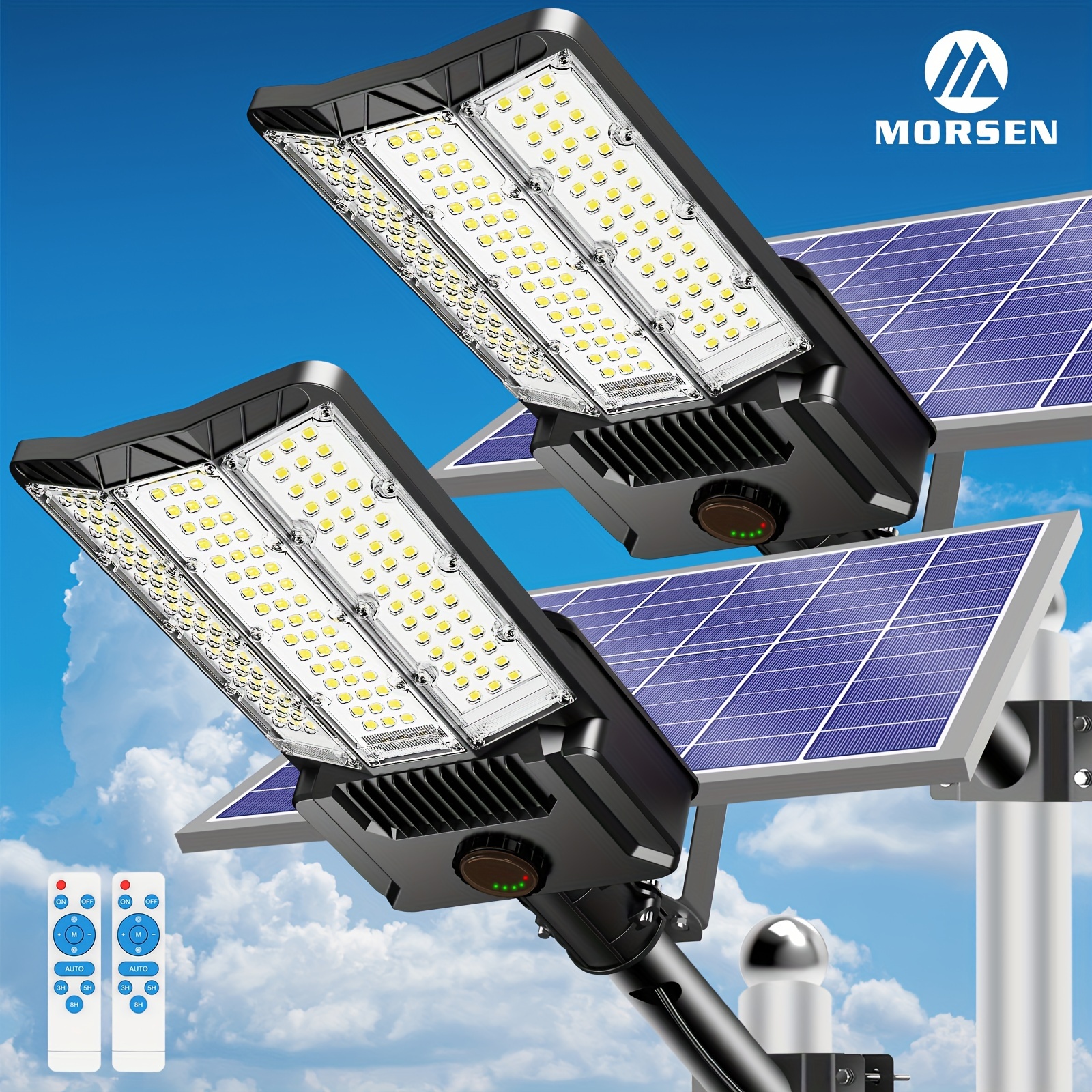 TEMU Morsen 2pcs Solar Street Light, Commercial Grade Solar Lights Outdoor Dusk To Dawn, Solar Street Lights Outdoor With Motion Sensor And Remote