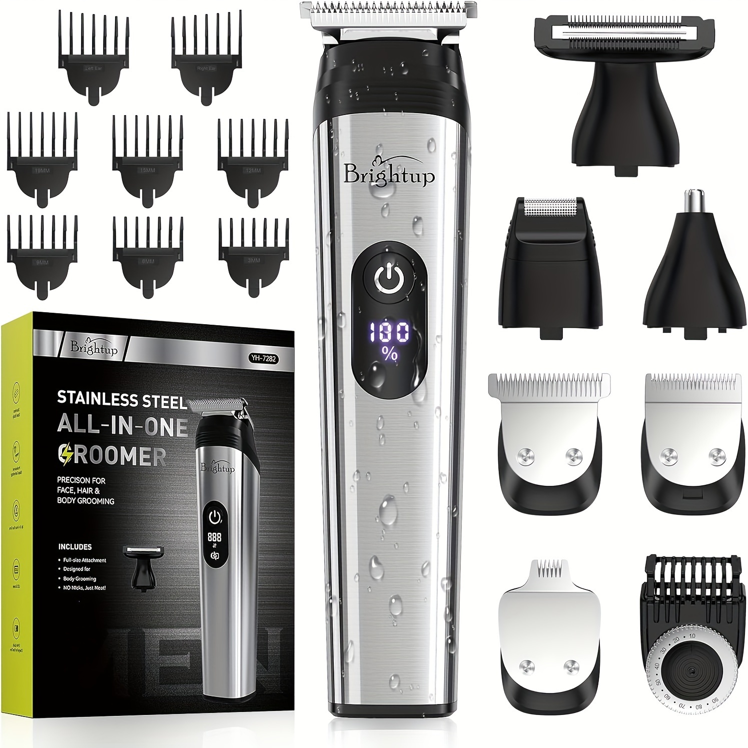 

Stainless Steel Beard Trimmer For Men, 6-in-1 All-in-one Groomer, Waterproof Multi-functional Hair Clippers With Usb Charging, Precision Attachments And Comb Guards, Model Yp-7282