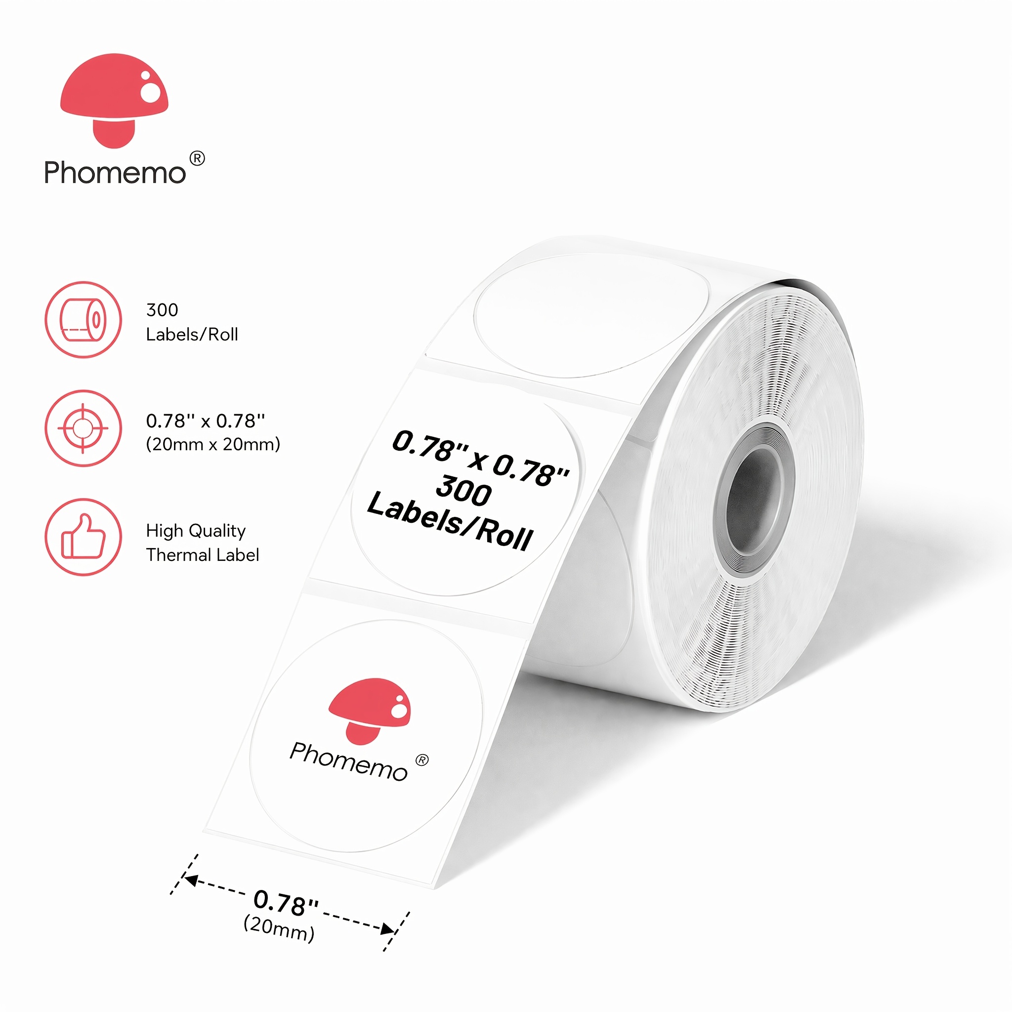Phomemo M110 Basic Round Thermal Labels, Compatible With /m110//m150/m220/m221 Label Printers, For Barcode/address/shipping/logo/business/home Use