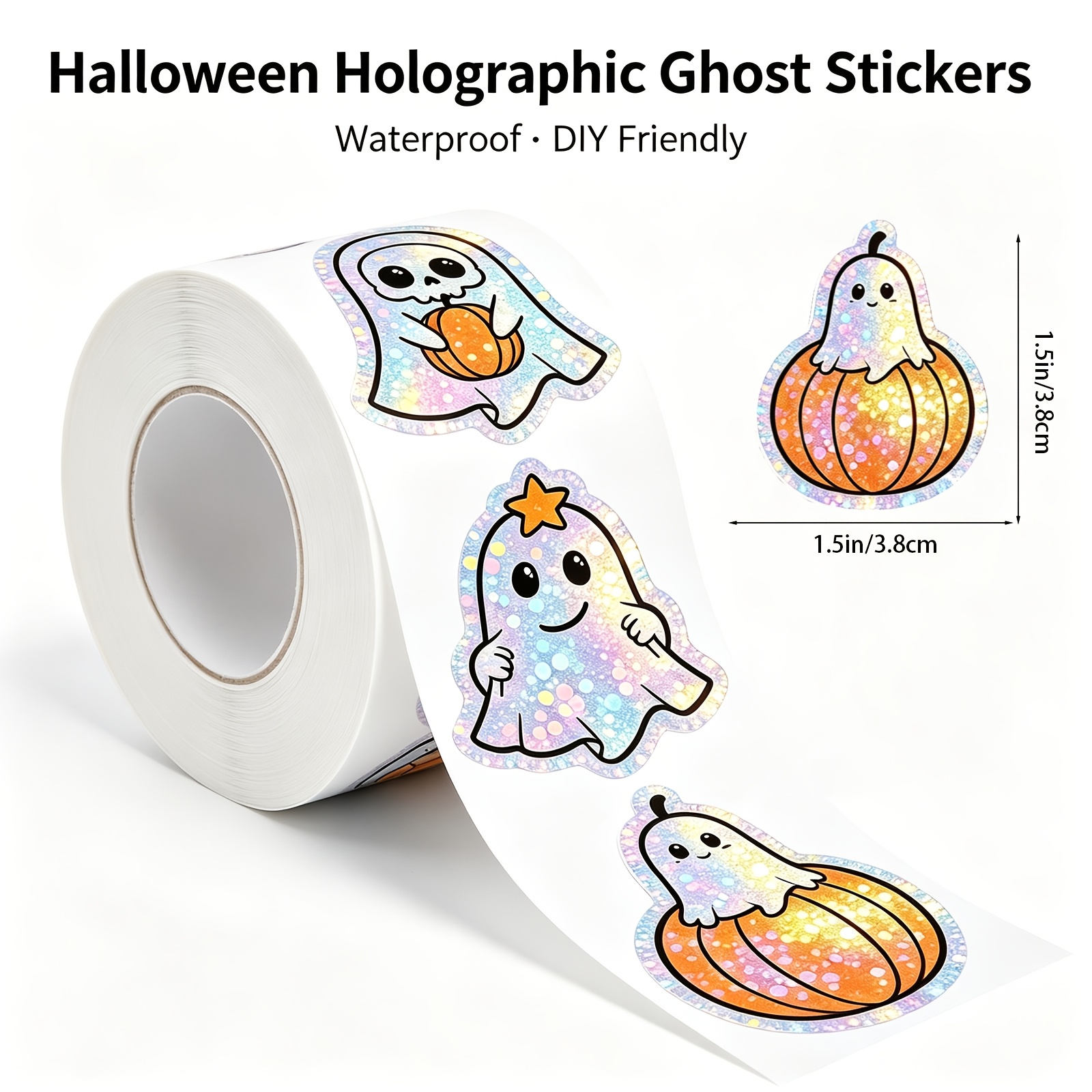 TEMU Lot de 300 autocollants DIY citrouille d'Halloween imperméables de 1,5 po/3,8 cm, autocollants pour fête d'Halloween, autocollants d'étiquettes