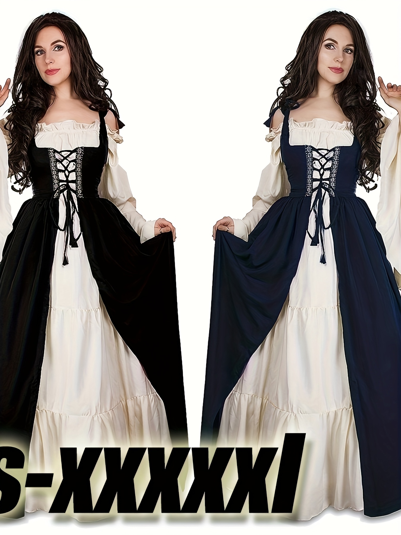 sage green dress lulus Medieval dress Estrid with herringbone pattern, dark grey main image 1