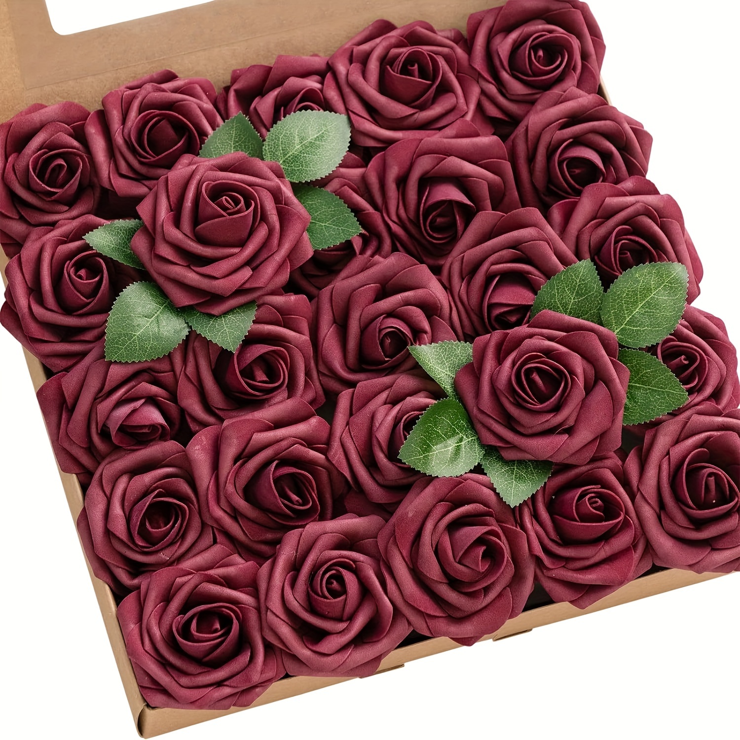 

25pcs Real Touch Burgundy Rose Arrangement: Perfect For Home, Wedding, Office, Cafe Decor And Gifts!