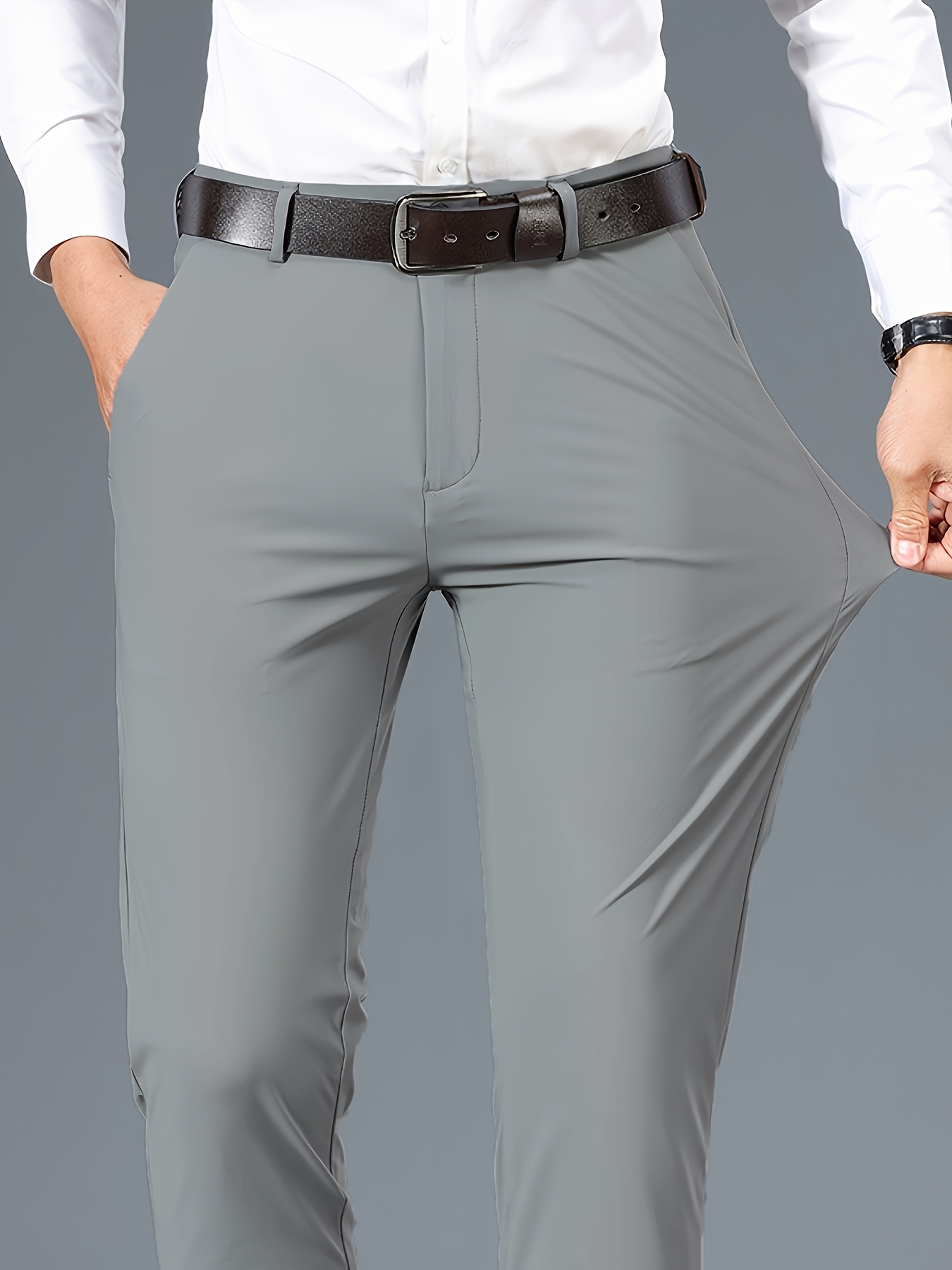 item picture 2025 christmas gift new mens high elastic nylon trousers   high elastic cooling summer office casual long pants