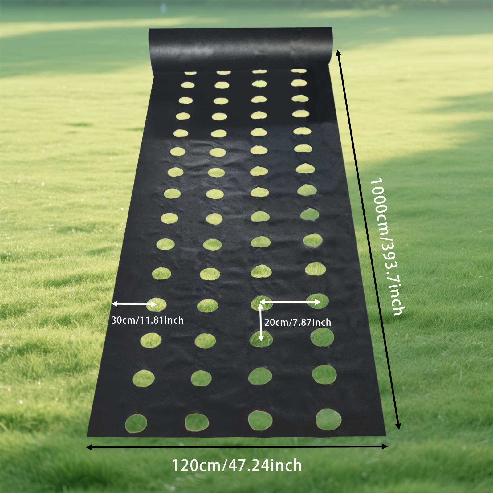 E-shop 1.2m X 10m Schwarze Vorgeperforierte Unkrautabdeckfolie | 1 Stück Landwirtschaftliche Mulchfolie Ideal für Gemüsegärten, Blumenbeete &