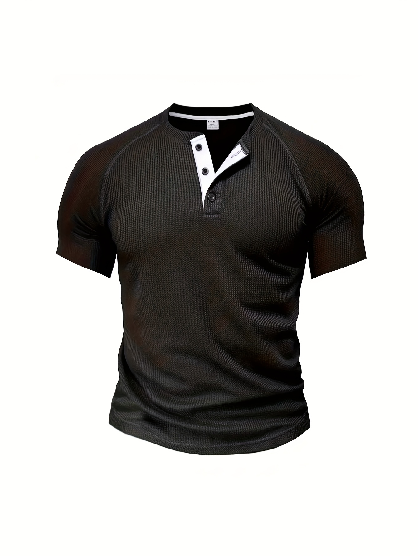 A piece ofPlus-size Men's loose solid color Henry shirt, round neck half-button short-sleeved shirt, suitable for summer outdoor activities, PLUS SIZE