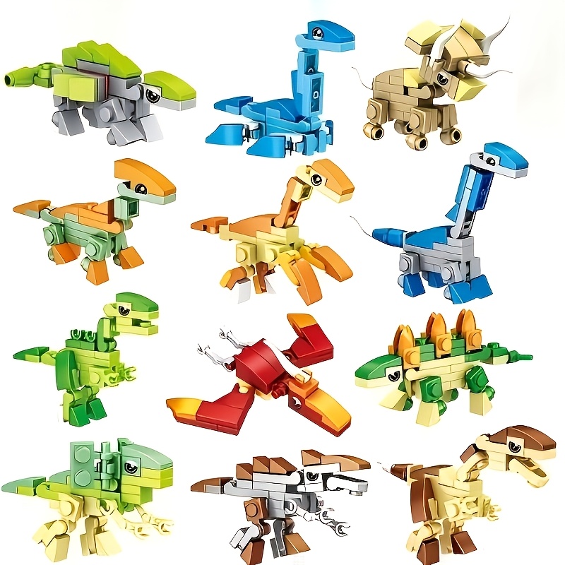 Toy Set Featuring Dinosaur Building Blocks For Kids, With Transformable And Combinable Character Models For Puzzle Play