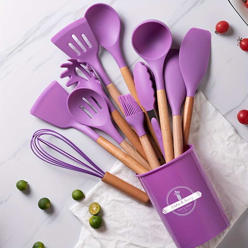 

12-piece Silicone Kitchen Utensil Set - Non-stick, Heat-resistant Cooking Tools With Storage Holder - Essential Gadgets For Home Chefs
