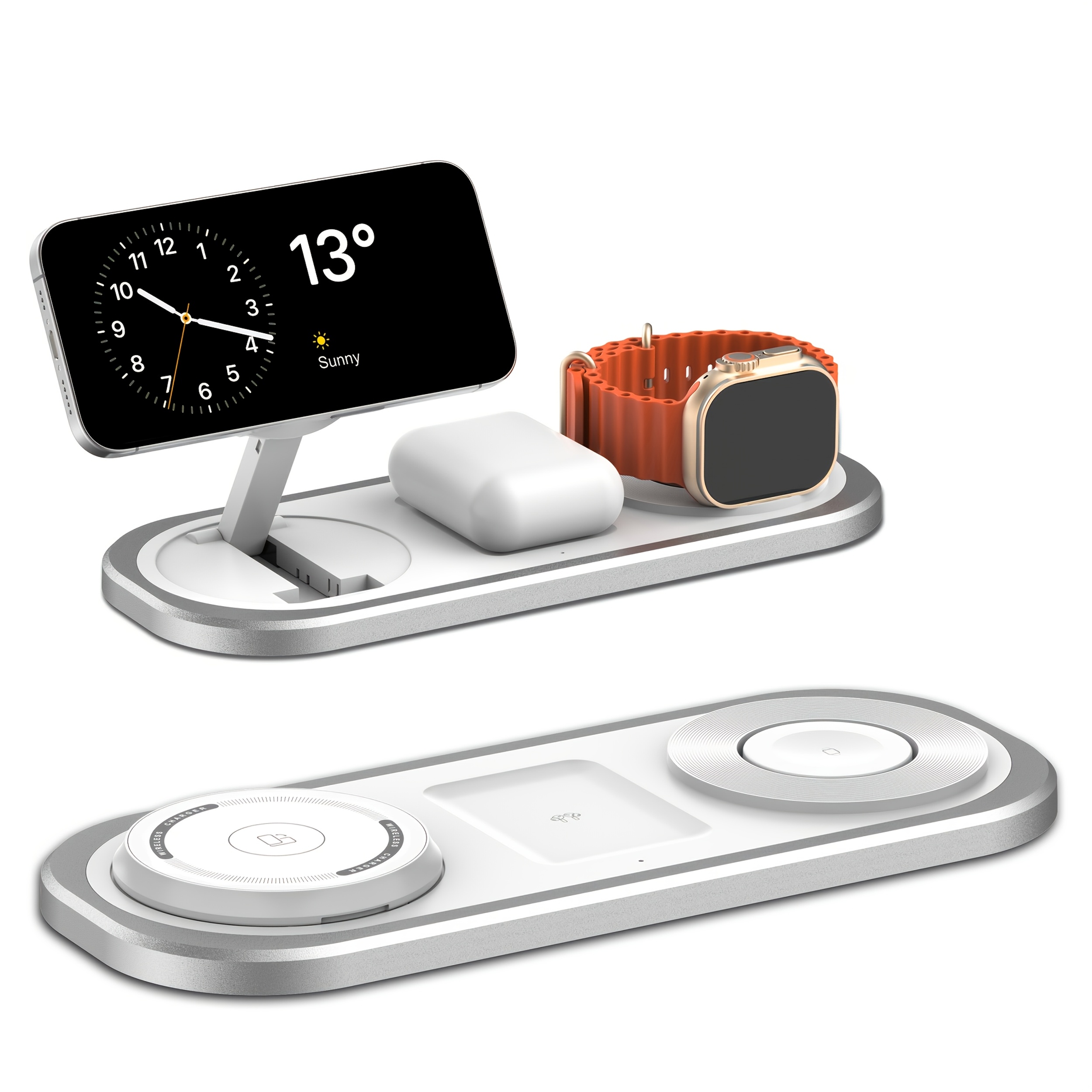 TEMU Cargador sin varillas rápido de 15W para iPhone, estación de carga plegable para iPhone 17/16/15/14/13/12/Pro Max/Pro/Mini/Plus, para iWatch