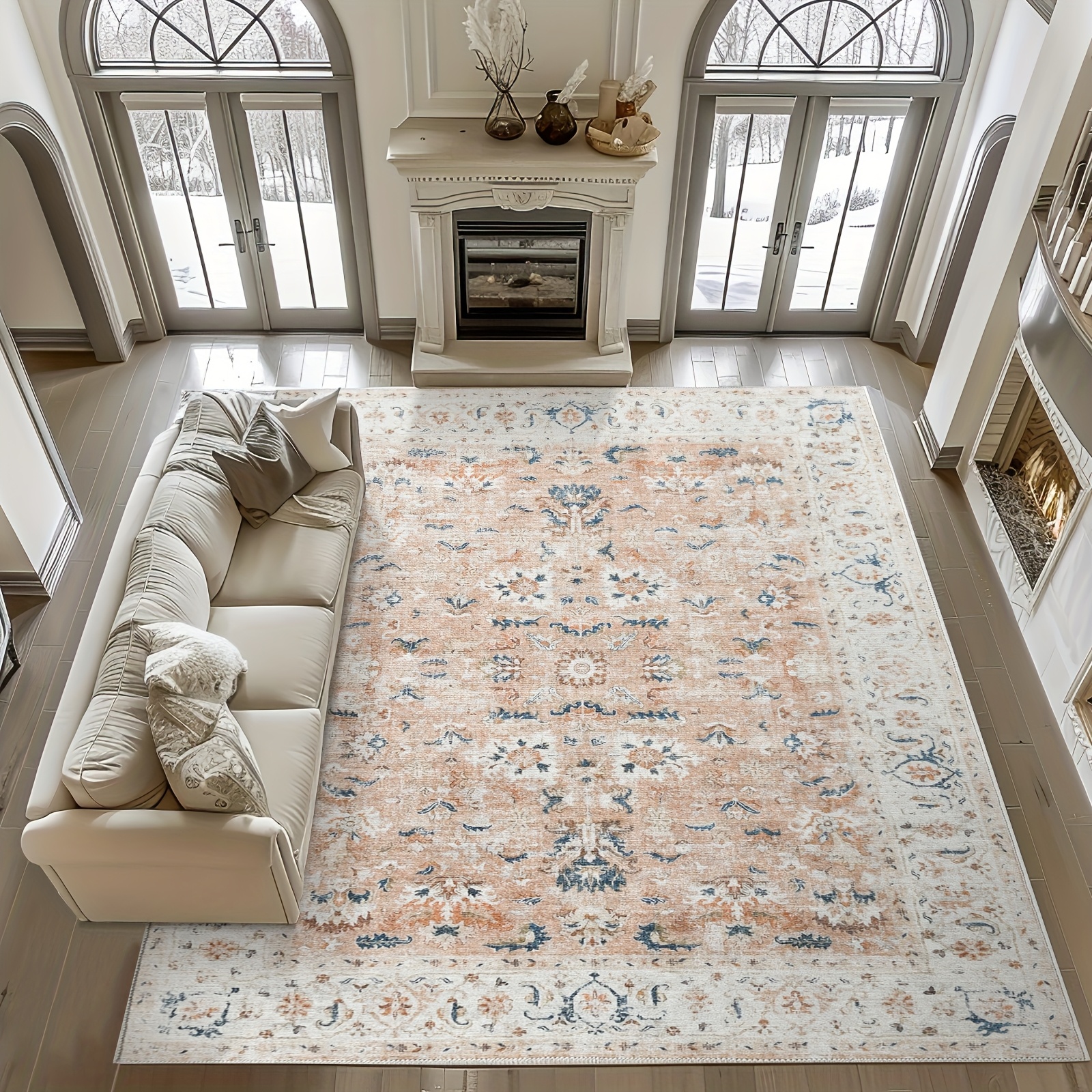 TEMU Tapis large, léger, à poils courts, lavable en machine et antidérapant, idéal pour les salons, chambres, à manger et bureaux à domicile. Découpe