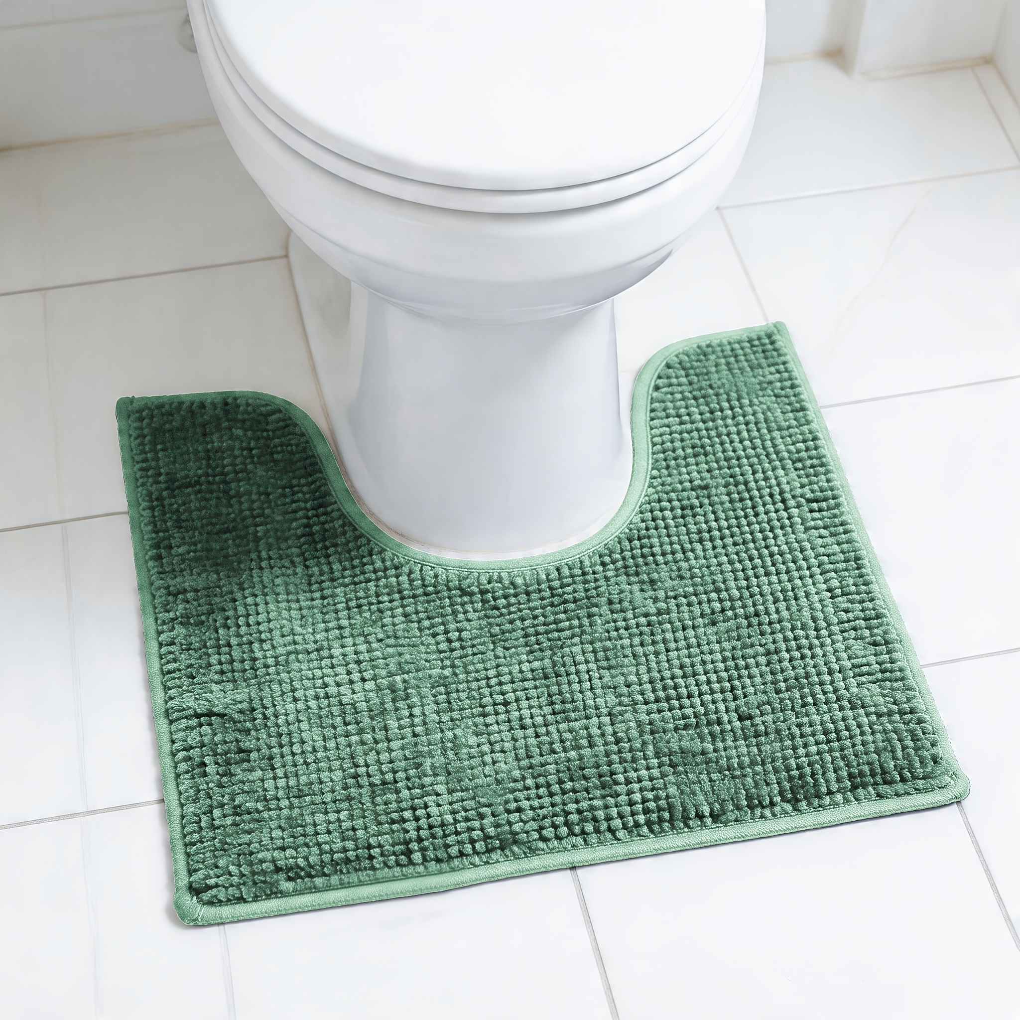 TEMU Toilet Rugs U Shaped Washable, Bathroom Toilet Mat, Extra-soft Plush Bath Bathroom Rug, 1'' Chenille Microfiber Material, Super Absorbent Shaggy