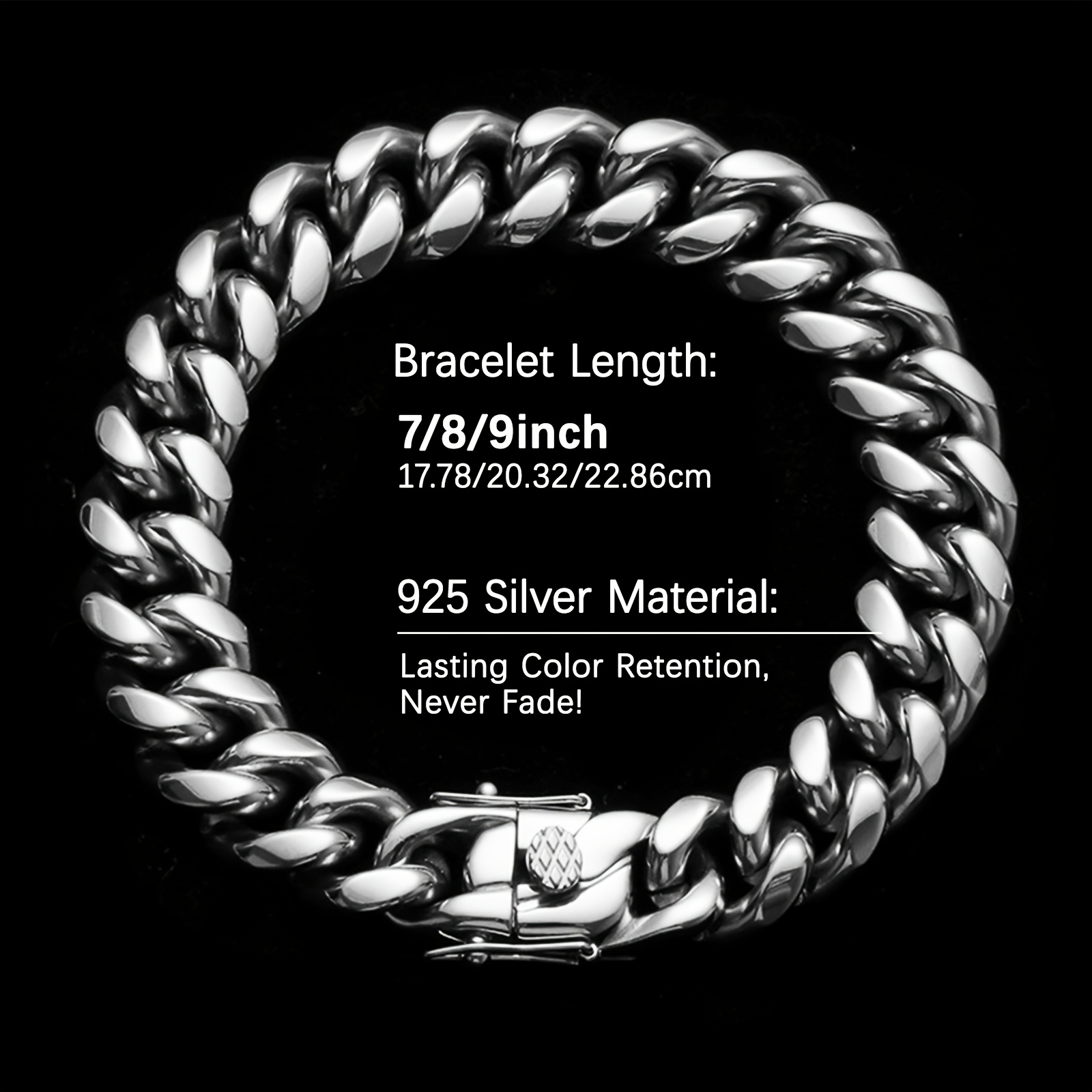 TEMU S925 925 Silvery Hip-hop Cuban Bracelet For Men, Wrist , Simple Street Fashion, Stackable And Durable, Suitable For Daily Wear