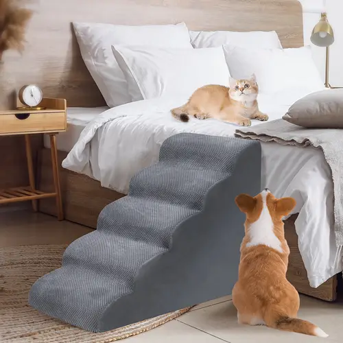 5 tier dog stairs for bed and couch non slip foam dog steps designed for small pets senior dogs and cats with joint for high
