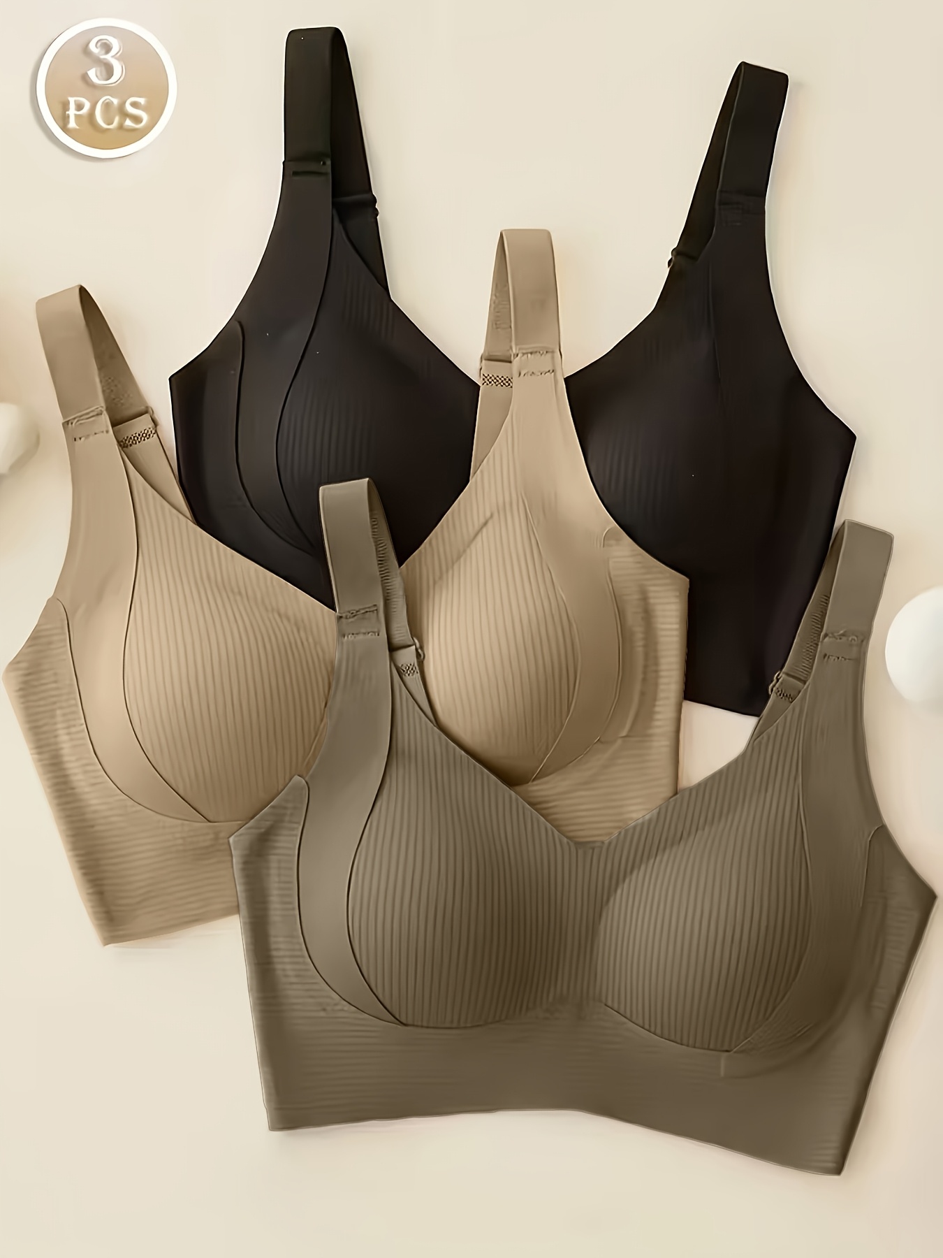 3 pack womens seamless sports bras elegant striped non slip full coverage underwear   breathable v neck tank top lifting supportive bra comfortable   solid color wire free womens bra adjustable straps removable pads