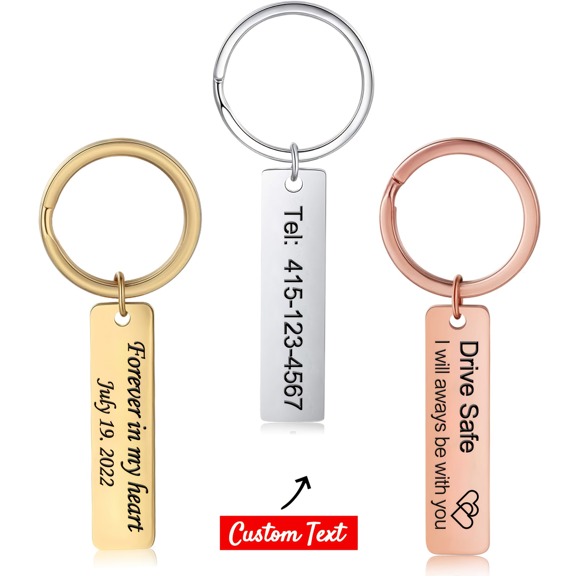 

Custom Engraved Stainless Steel Keychain, Double-sided With Name, Date & Custom Text, Car Key Ring For Men And Women, Ideal Gift For 's Day With Phone Number & Address Detail