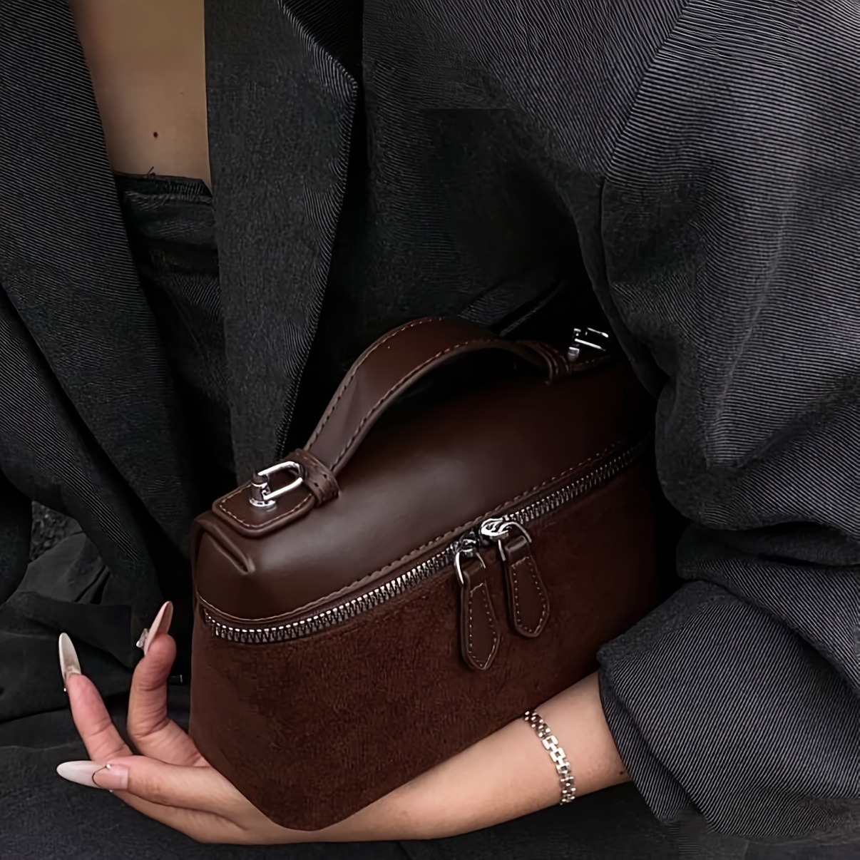 TEMU Fashion Crossbody And Handbag | Coffee Color Fabric With Zipper Closure And Lining