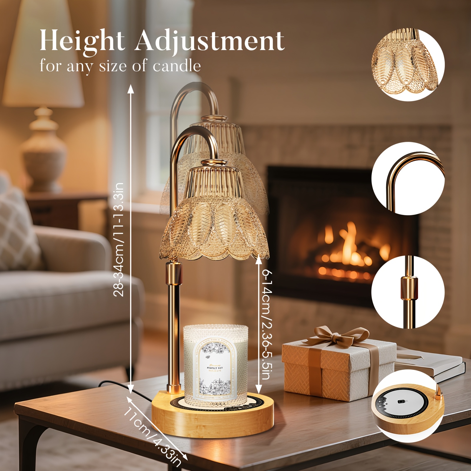TEMU Adjustable Height Candle Warmer Lamp, Christmas Candleholders, Flameless Dimmable Scented Vintage Candle Lamp With Timer, For Home Decor Gift, Christmas Gift No Bulb Included
