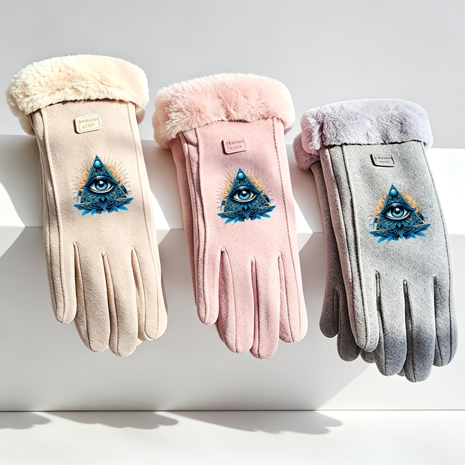 Blue Triangular Inlaid All-Seeing Eye Gloves