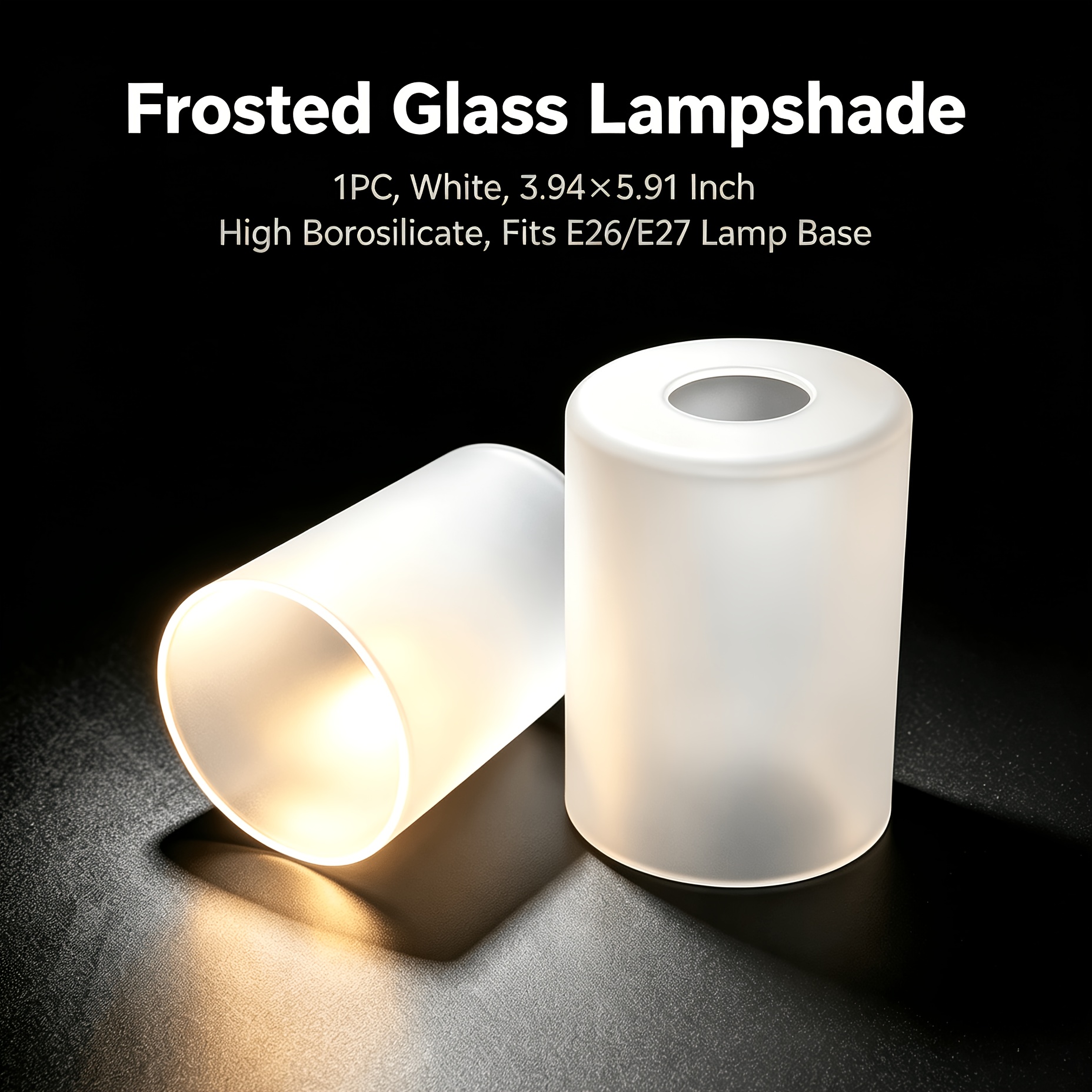 TEMU 1pc 4in W X 6in H, 100x150mm, Cylindrical Frosted Glass Lampshade, High Borosilicate Inside Sandblasted White Lamp Cover, E26/27 Socket,