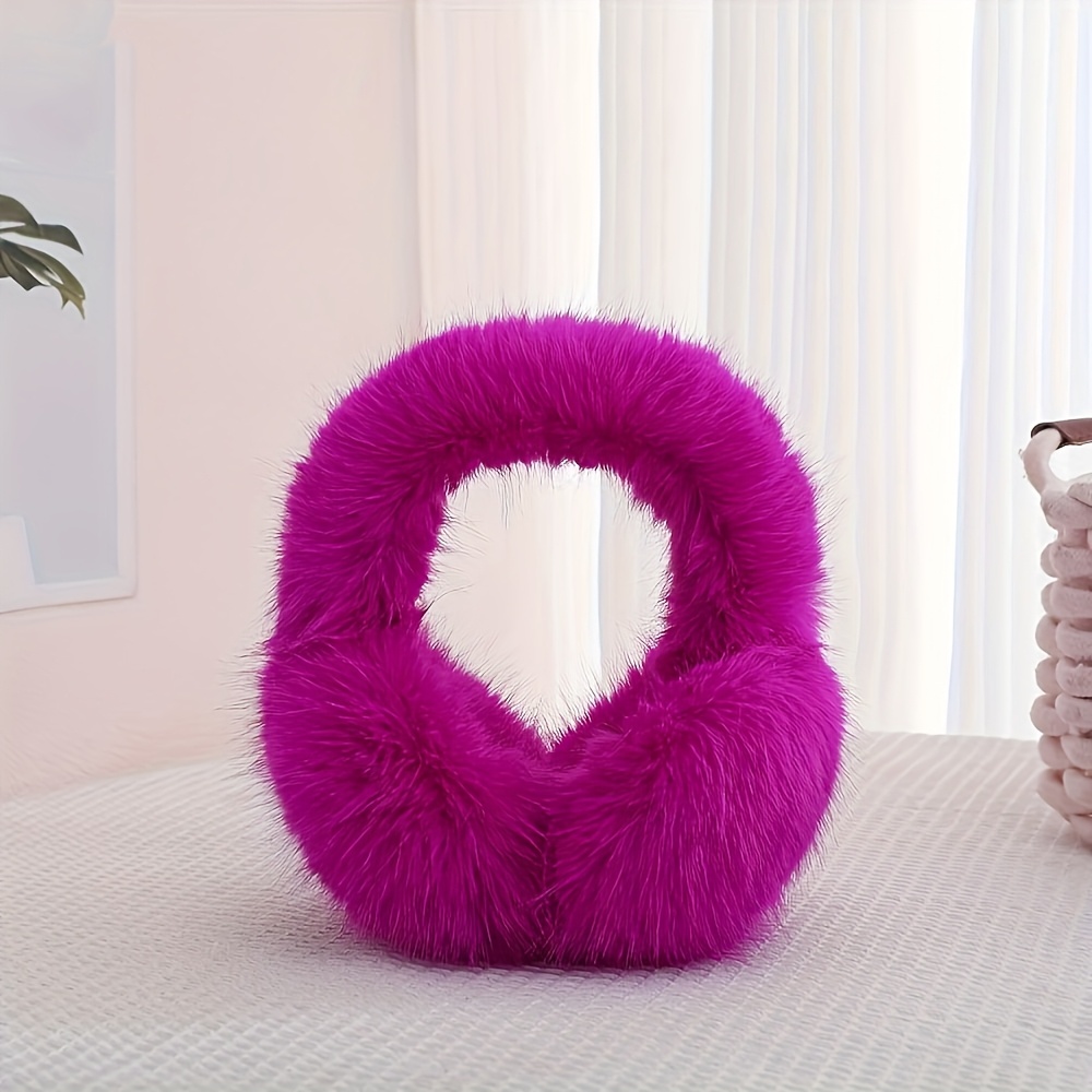 Women's Acrylic Faux Fur Earmuffs, Hand Washable, Warm Ear Protectors, Foldable