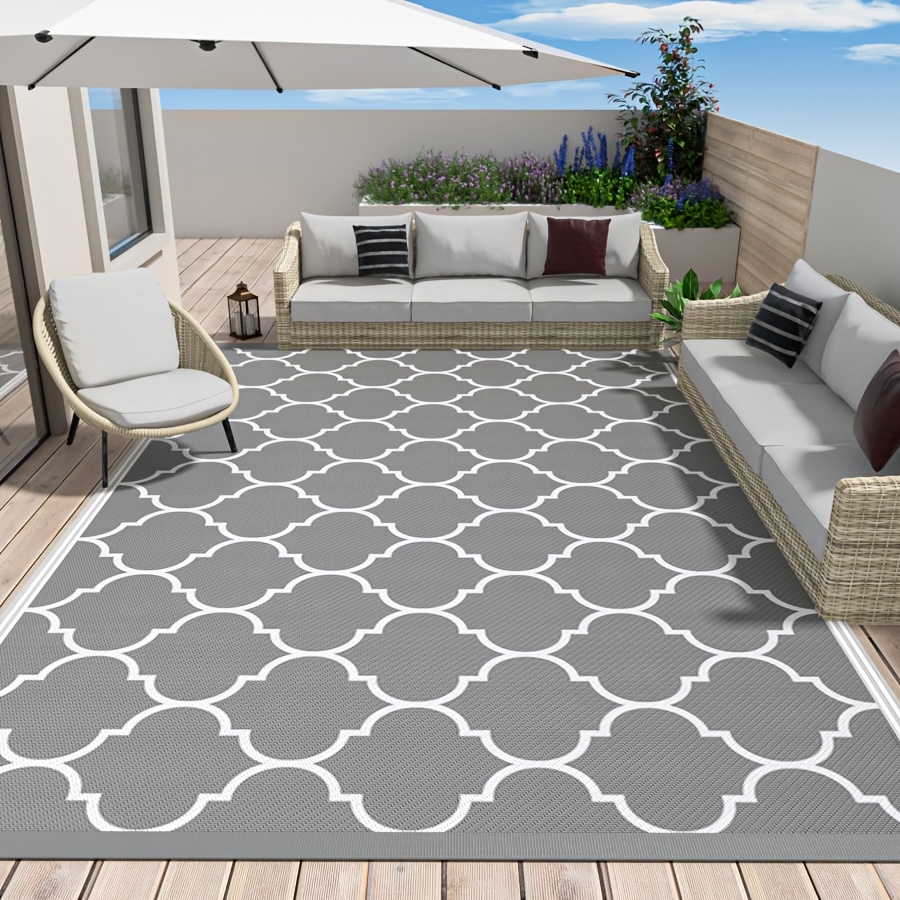 outdoor braided pp area mat easy clean reversible geometric rv mat for patio camping picnic backyard deck balcony porch beach garden decor outdoor rugs geometric pattern durable plastic mat outdoor