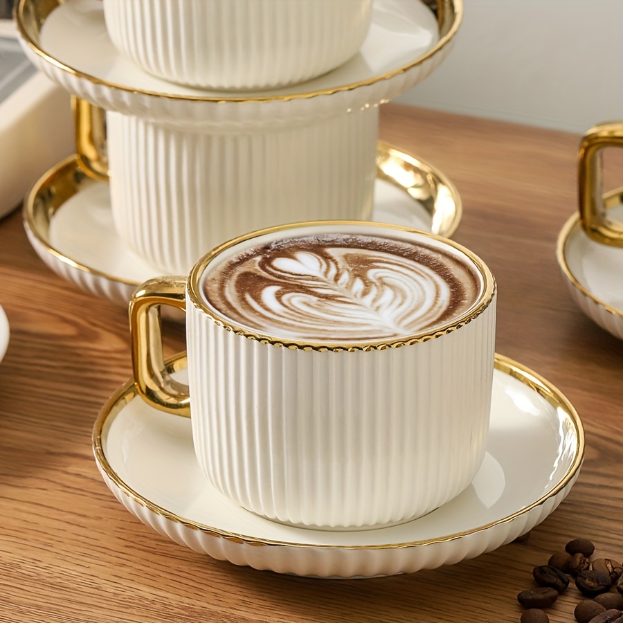 Tazza da tè o da caffè Art Deco in porcellana Terracotta, Nera e Oro di