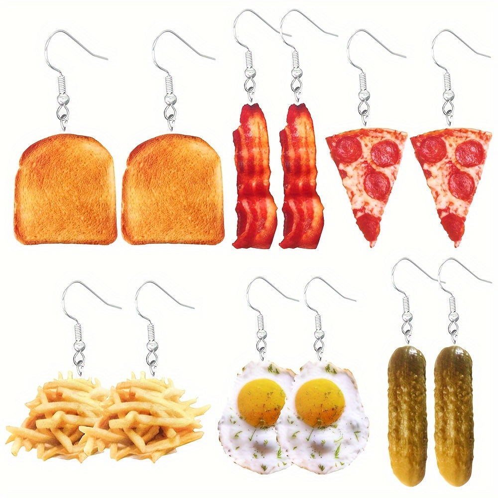 

Cute Acrylic Food-themed Drop & Dangle Earrings - Toast, Pizza Slice, French Fries, Fried Eggs & Pickle Designs - No Plating Stainless Steel Ear Needle - For Daily Wear & Gifts - All Seasons