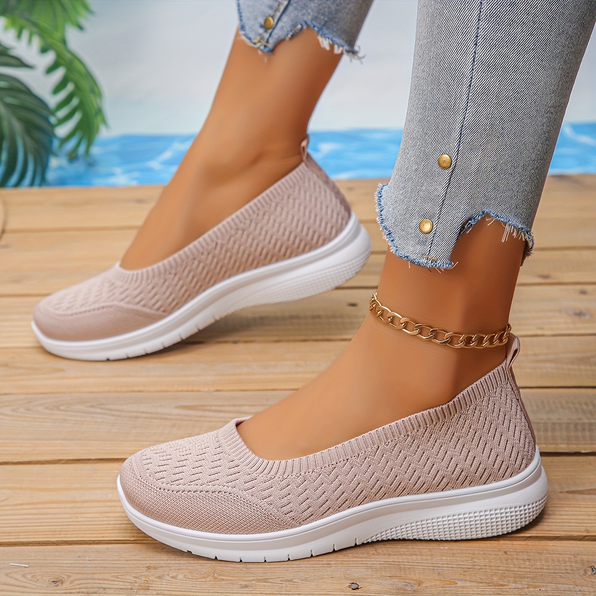 ladies breathable mesh knitted casual sports shoes slip   for women   in white black and red suitable for indoor and outdoor wear   comfortable white walking shoes are perfect for activities like traveling shopping Product details 0