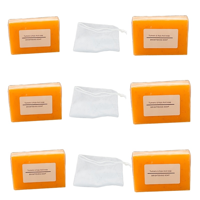 3pcs/6pcs Turmeric Kojic Acid Soap Set, All-in-One Cleansing and Care Handmade Soap, Rich Lather, Deep Cleansing, Includes Soap Net Bag - Image 6