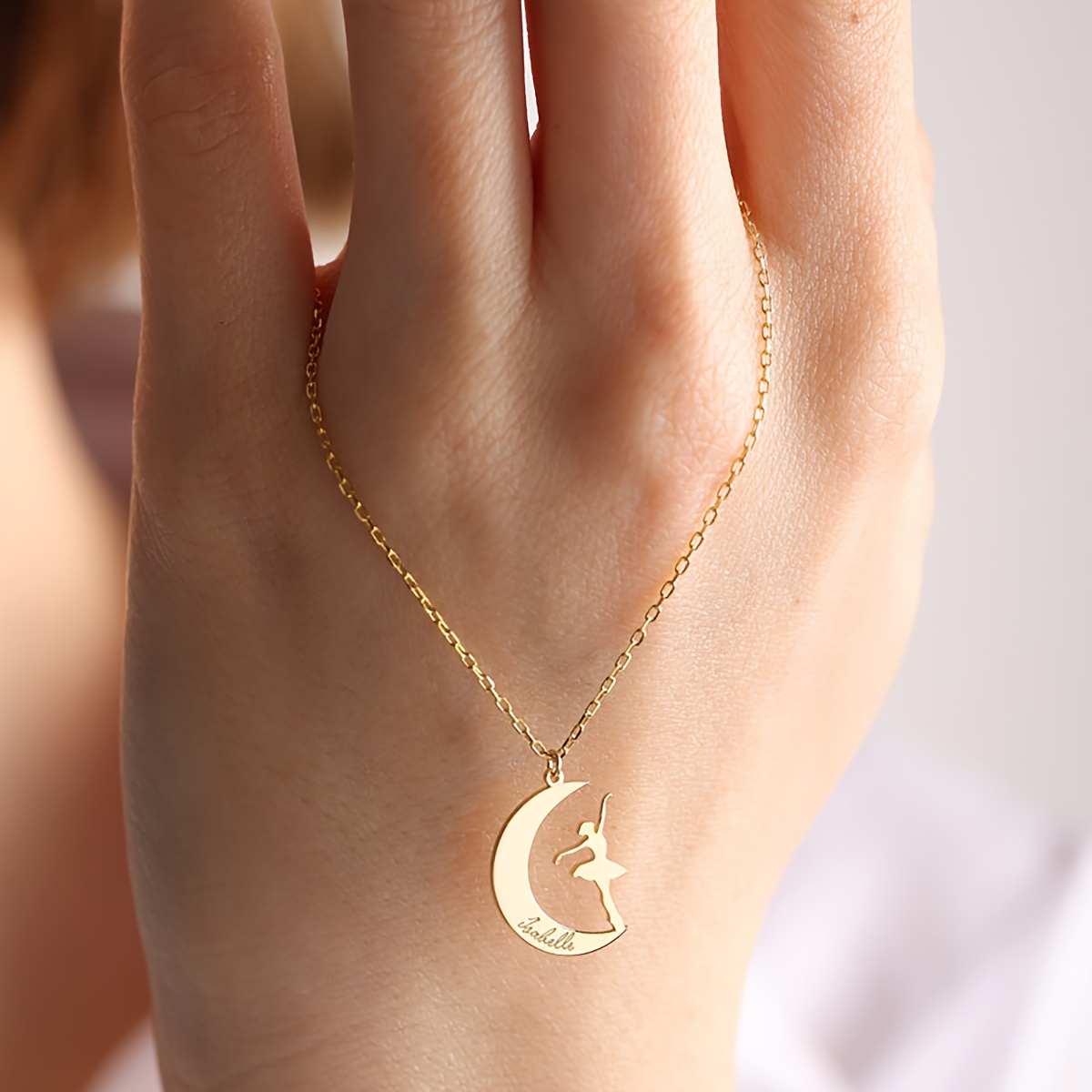 Women's Personalized 18K Gold Plated Name Necklace, Custom Moon Dancing Gift