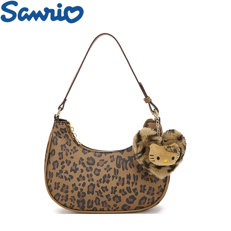 

Sanrio Hello Kitty Crescent Shoulder Bag - Chic & Lightweight, Adjustable Strap, Animal Print, Zip Closure - In Brown/pink