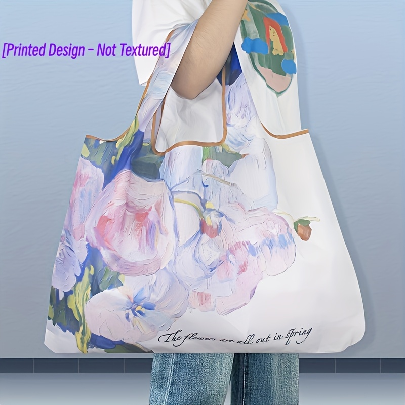 Image of [printed Design – Not Textured] Fresh And Minimalist Printed Fitness Tote Bag, Large Shopping Bag, Stylish Travel Bag, Storage Bag