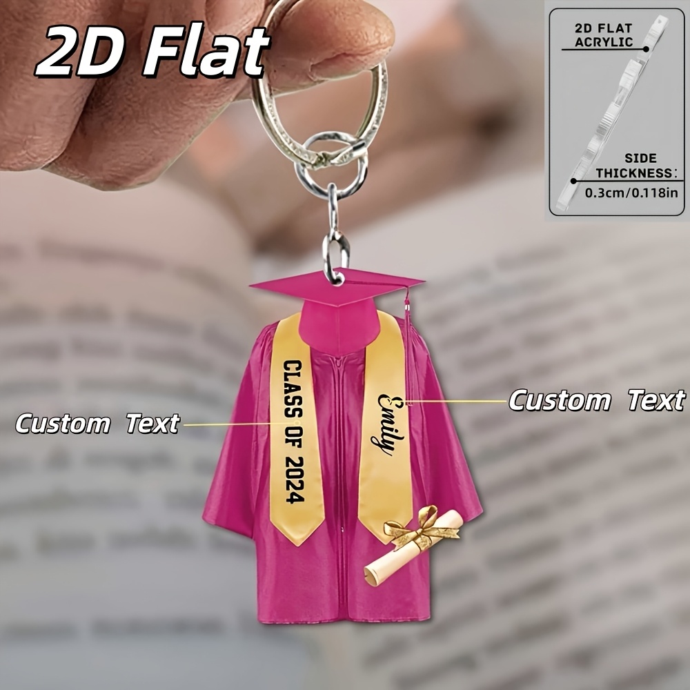TEMU [2d Flat] 1pc Customizable 2d Acrylic Graduation Keychain | Personalized With Name And Year, High-quality Acrylic, Stainless Steel Chain, Ideal
