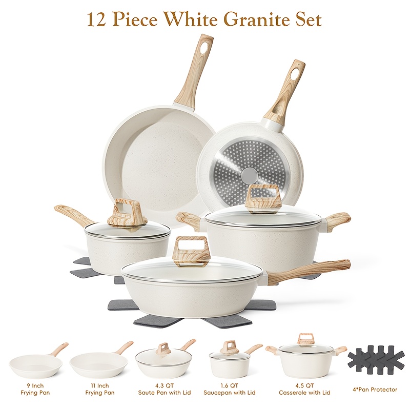 12pcs pots and pans set pots and pans cookware sets non stick granite cookware set complete kit with frying pans casserole saucepan lids compatible pan protector heavy duty durable cookware for all stovetops hindu induction