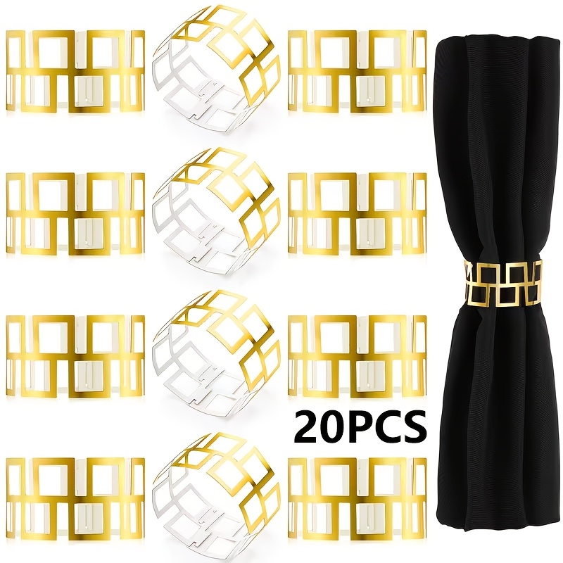 Image of 20/40pcs Napkin Rings Laser Cut Aluminum Foil Paper Napkins, Disposable Golden Napkins Suitable For Holiday Wedding Party Banquet Dinner Tablecloth Decoration Supplies