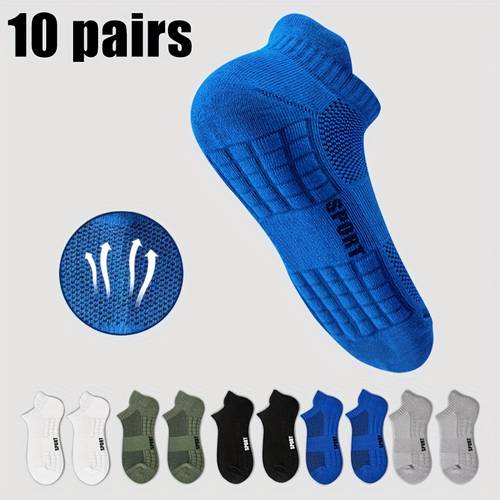 10 pairs of comfortable cushioning running socks lightweight moisture wicking breathable low cut anti slip design suitable for men and women for everyday sports featuring a towel and short length