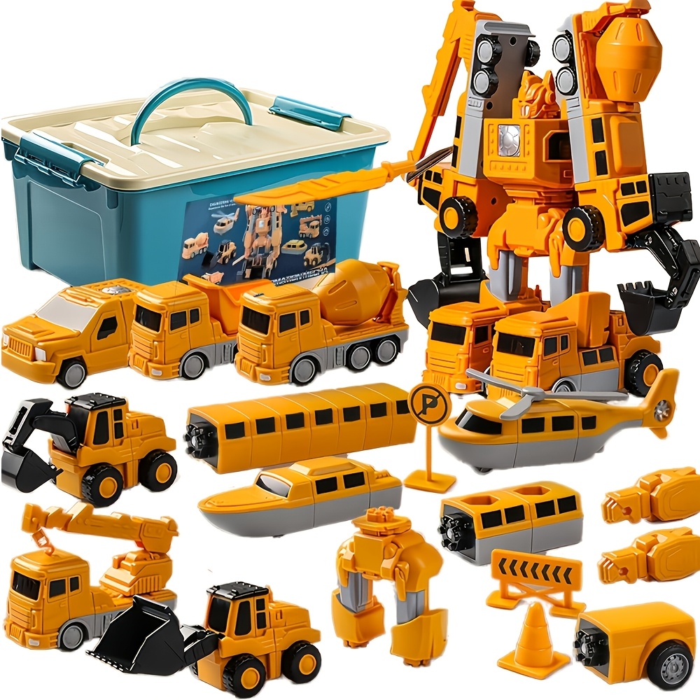   26 35pcs magnetic transforming engineering cars set construction robot blocks for kids educational toy for toddlers ages 3 8 outdoor play durable plastic yellow