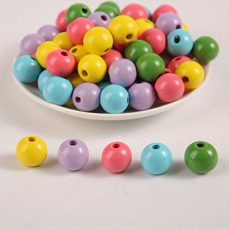 

100pcs 16mm Colorful Round Wooden Loose Beads With 10m/393.7inch Hemp Rope For Spring Summer Decoration
