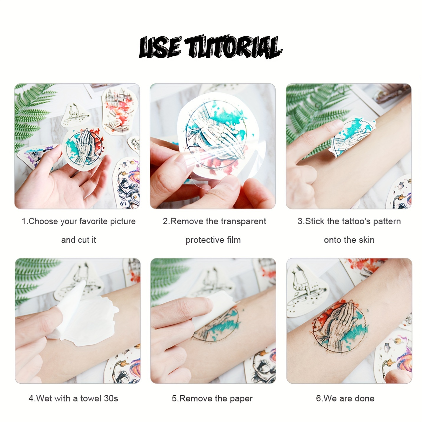 1pc black simple element geometric moon butterfly waterproof temporary tattoo sticker black pattern for arm women men details 4